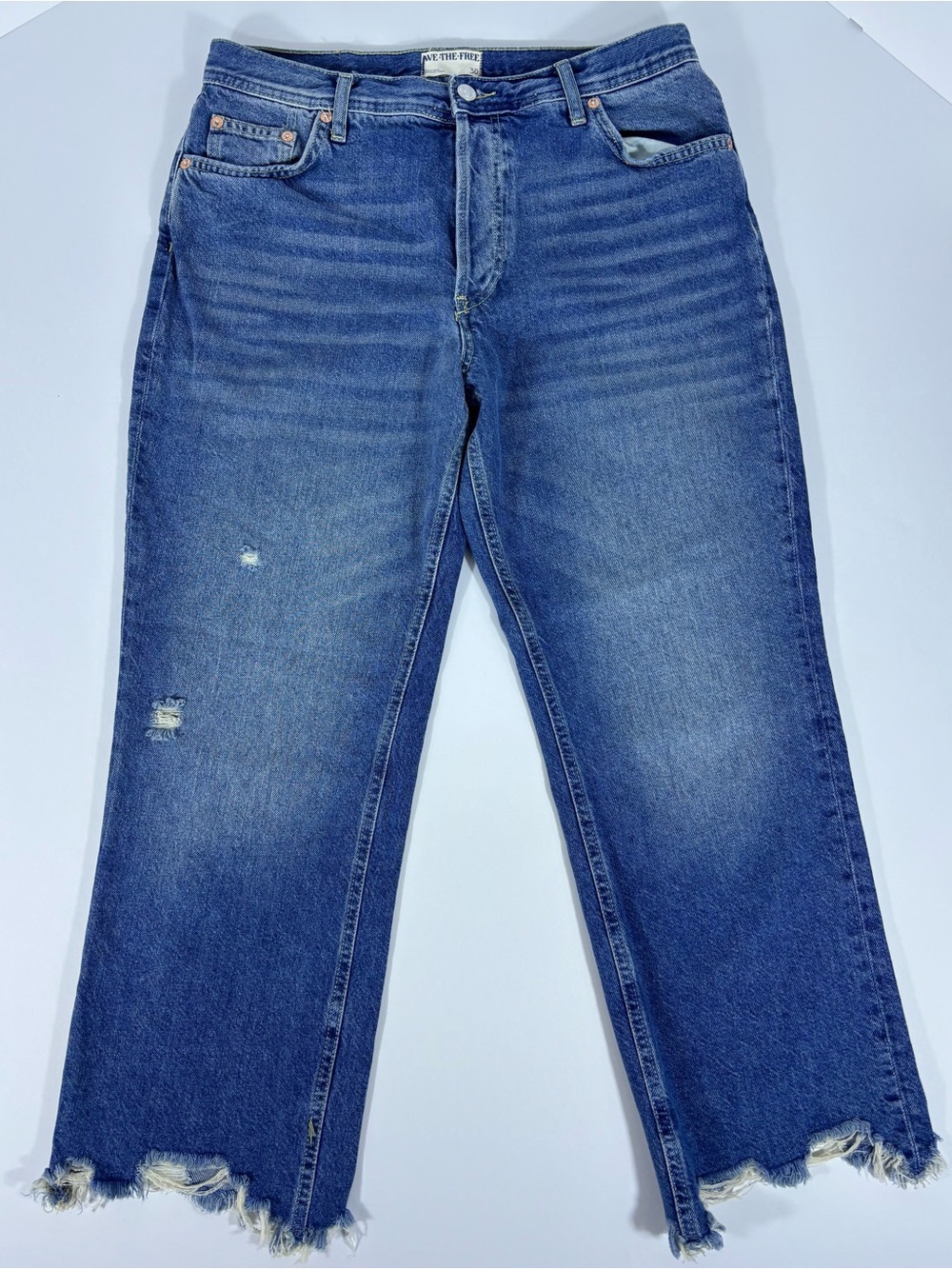 Free People We The Free Distressed Raw Hem Cropped Jeans Button Fly Size 30